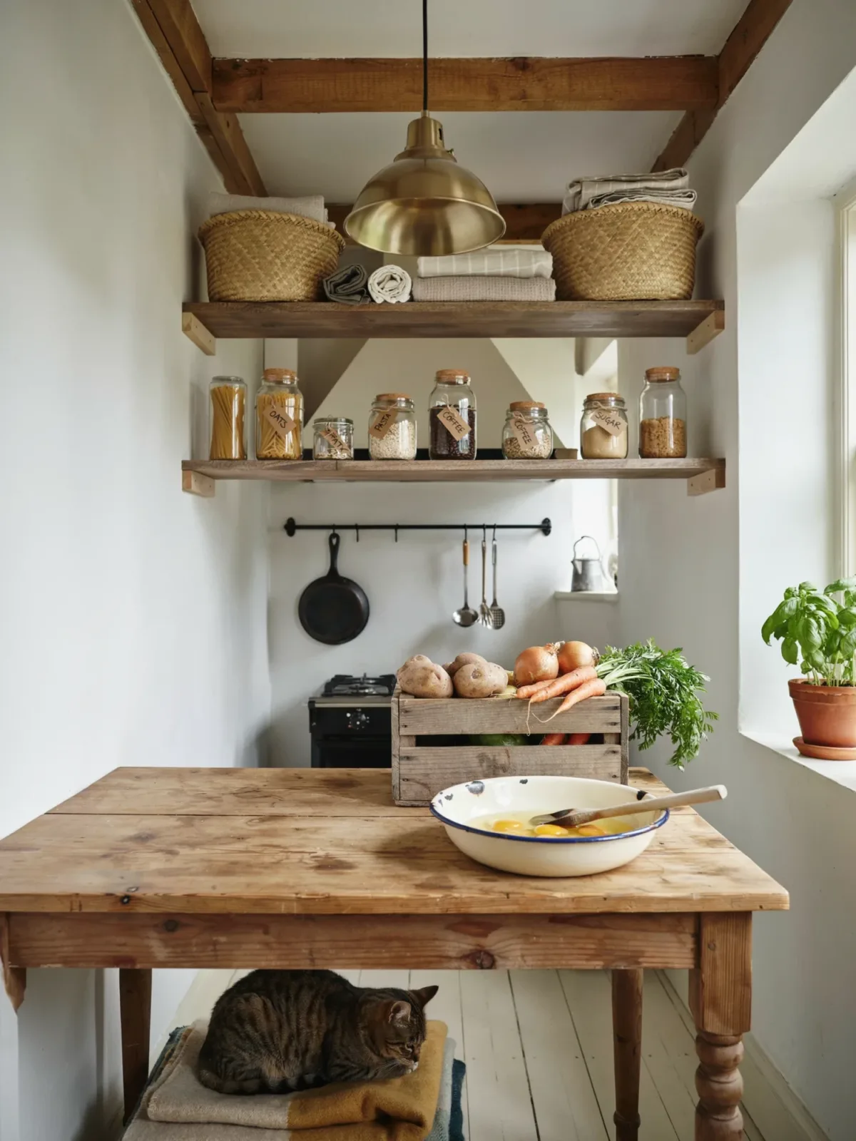16. Farmhouse Basket Storage Kitchen