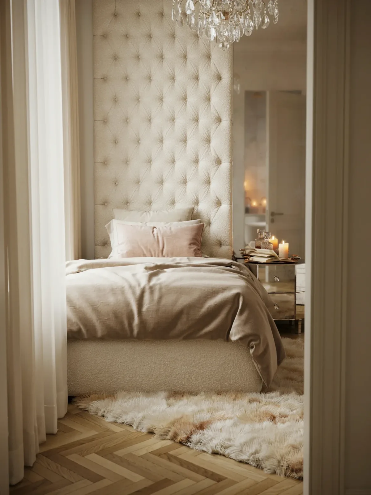8. Glam Bedroom With Faux Fur Rug Layers 8. Glam Bedroom With Faux Fur Rug Layers