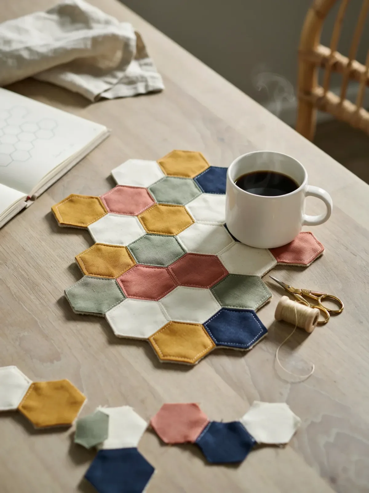 14. Hexagon Honeycomb Mug Rug 14. Hexagon Honeycomb Mug Rug