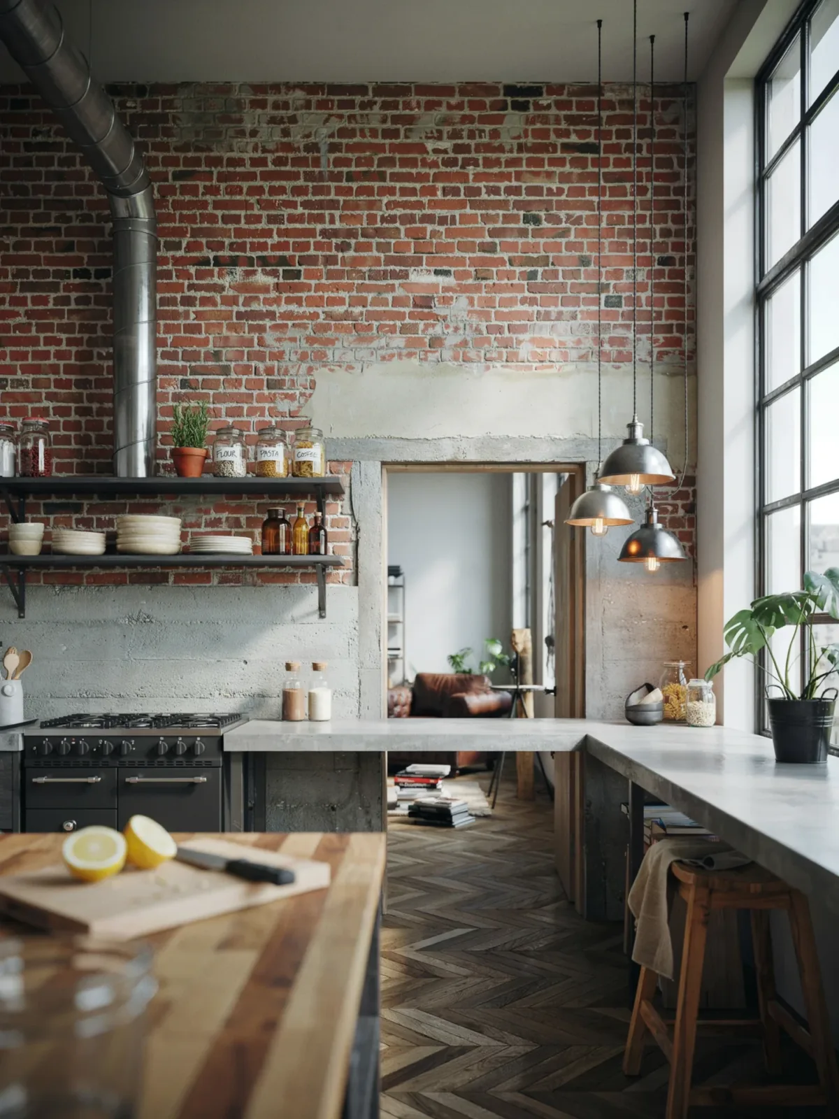 3. Industrial Loft L-Shaped Kitchen 3. Industrial Loft L-Shaped Kitchen