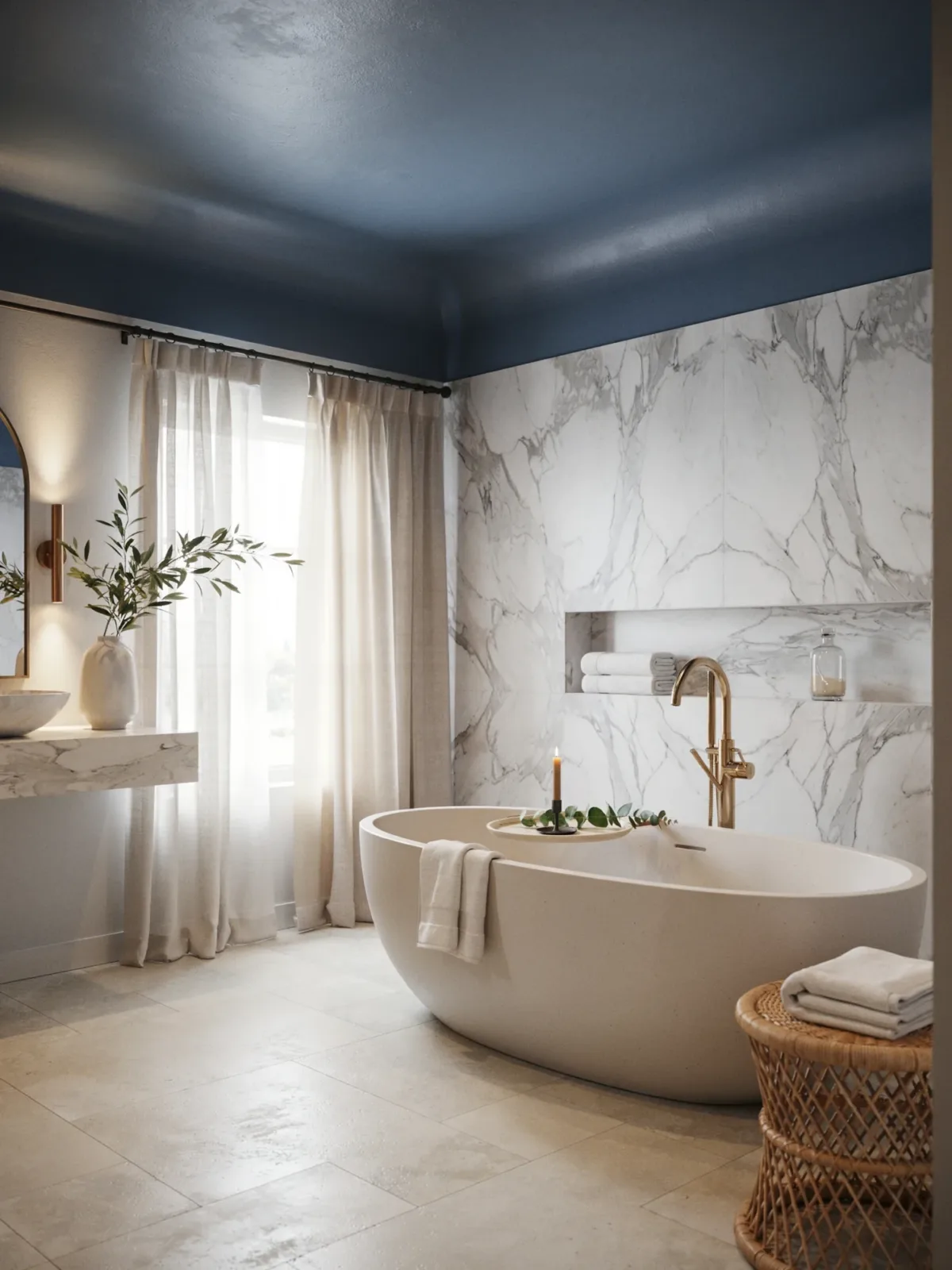 11. Ink Blue Bathroom With Spa-Like Luxury