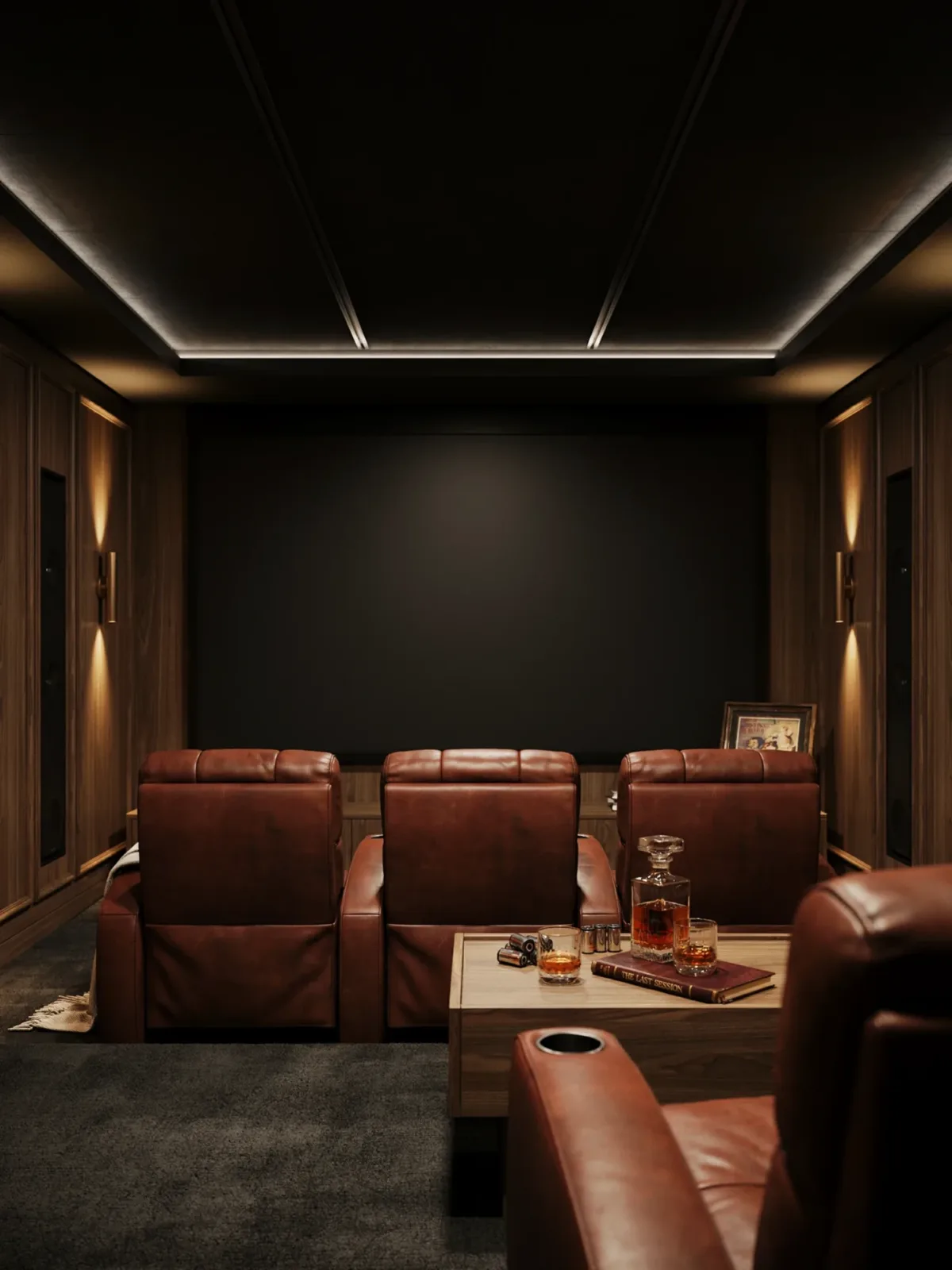 10. Jet Black Media Room With Cinematic Energy