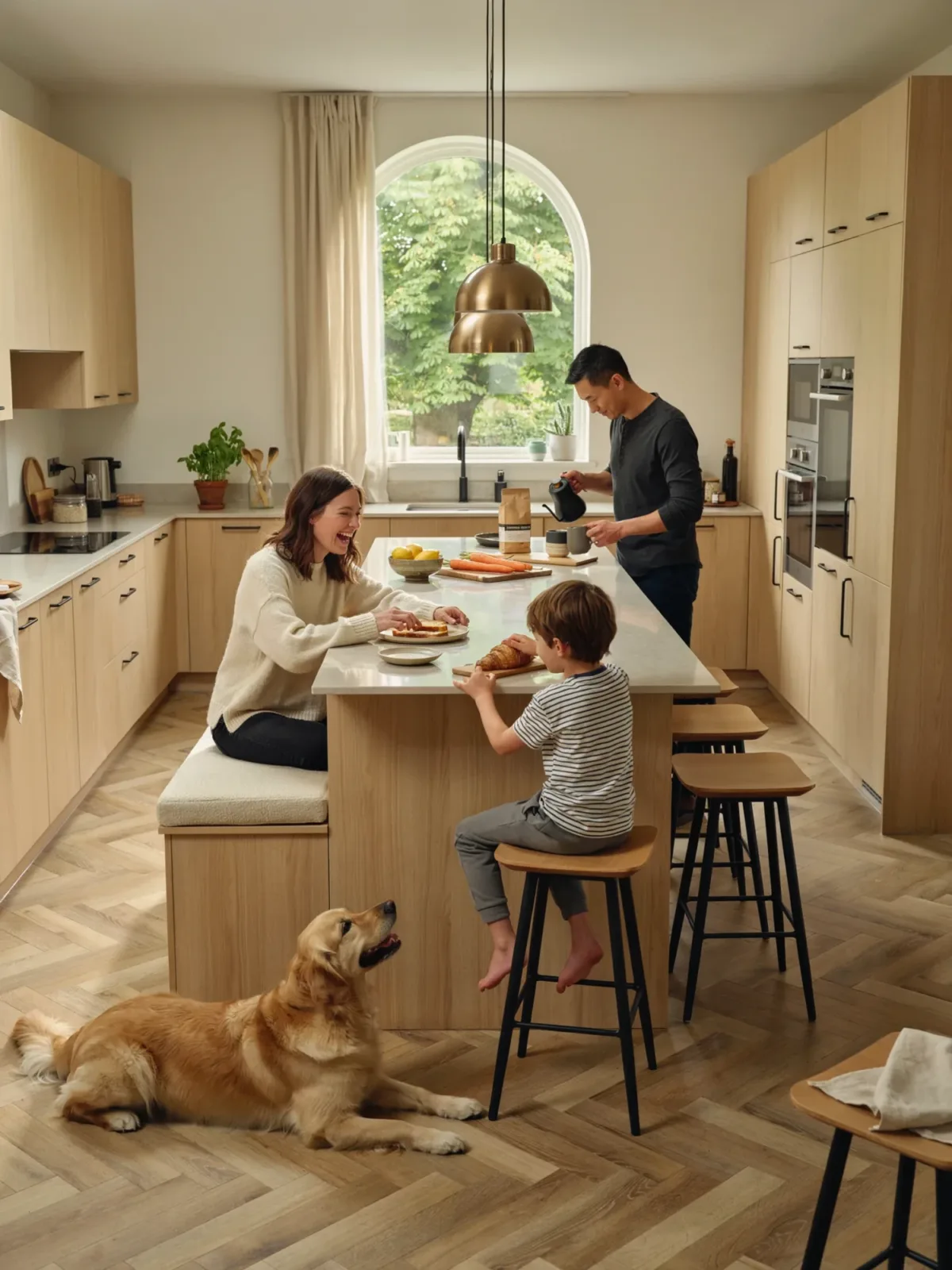 18. L-Shaped Kitchen With Multi-Functional Island Extension 18. L-Shaped Kitchen With Multi-Functional Island Extension