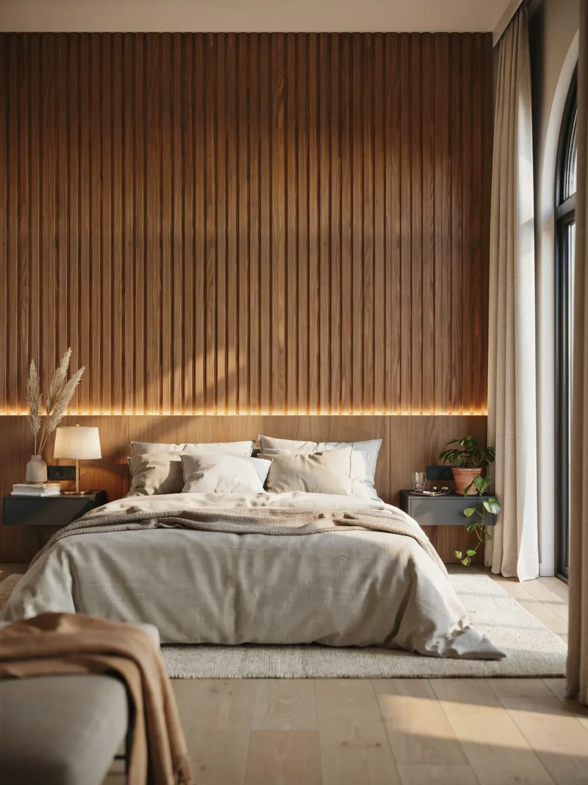 1. Modern Vertical Slat Wall With Warm Wood Tones 1. Modern Vertical Slat Wall With Warm Wood Tones