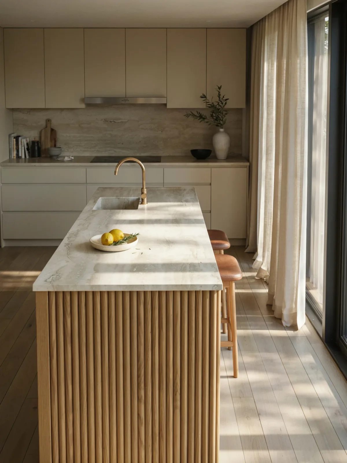 11. Modern Wood Kitchen With Fluted Cabinet Details 11. Modern Wood Kitchen With Fluted Cabinet Details