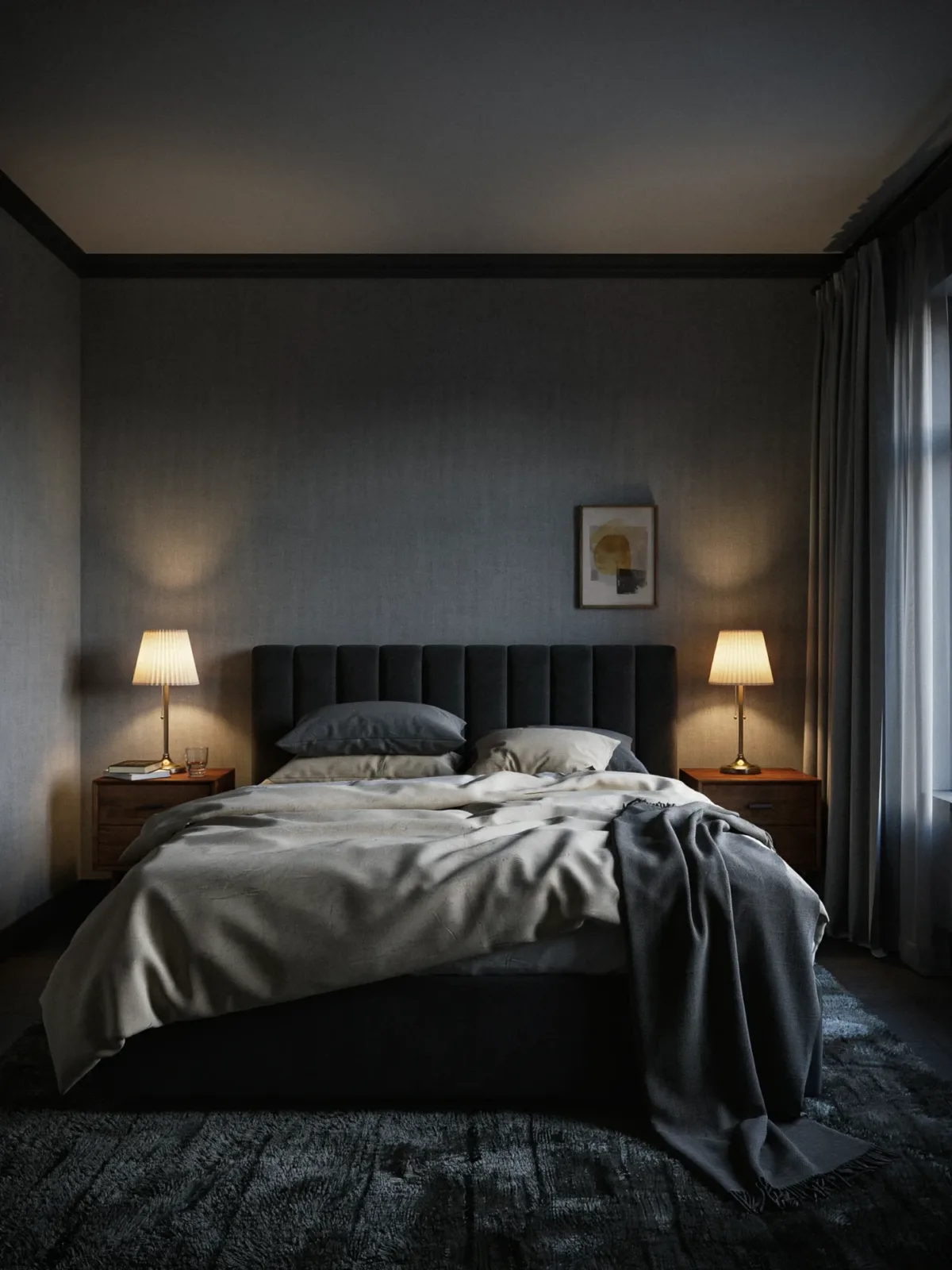 2. Moody Charcoal Haven With Oversized Plush Rug 2. Moody Charcoal Haven With Oversized Plush Rug