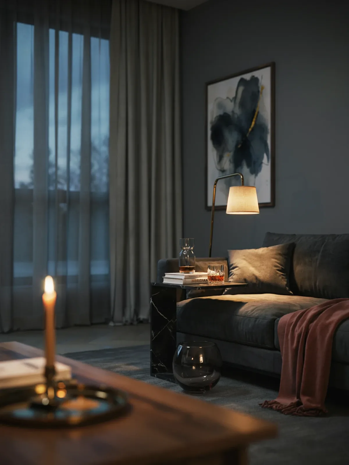 2. Moody Luxe Lounge With Brass Details 2. Moody Luxe Lounge With Brass Details