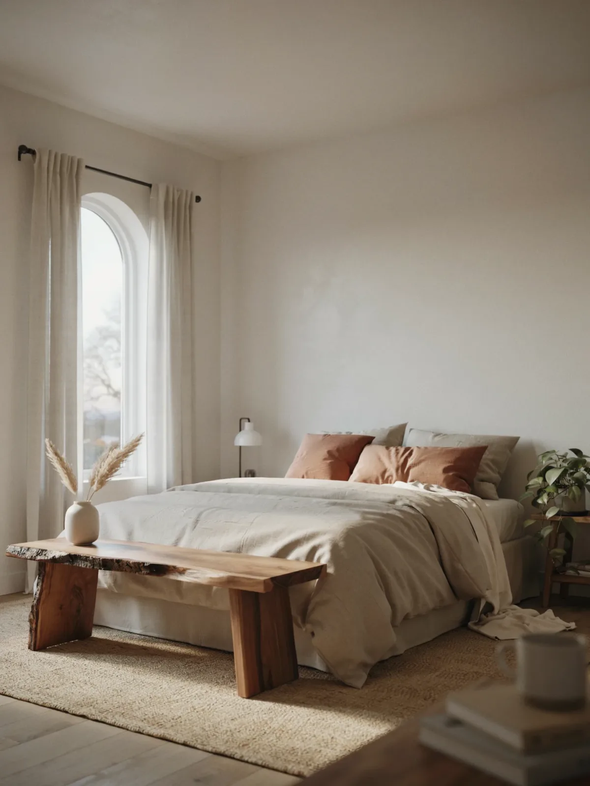 4. Organic Bedroom Retreat With A Live-Edge Bench 4. Organic Bedroom Retreat With A Live-Edge Bench