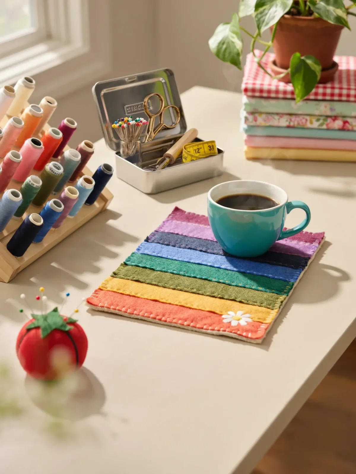 10. Rainbow Scrap Buster Mug Rug 10. Rainbow Scrap Buster Mug Rug