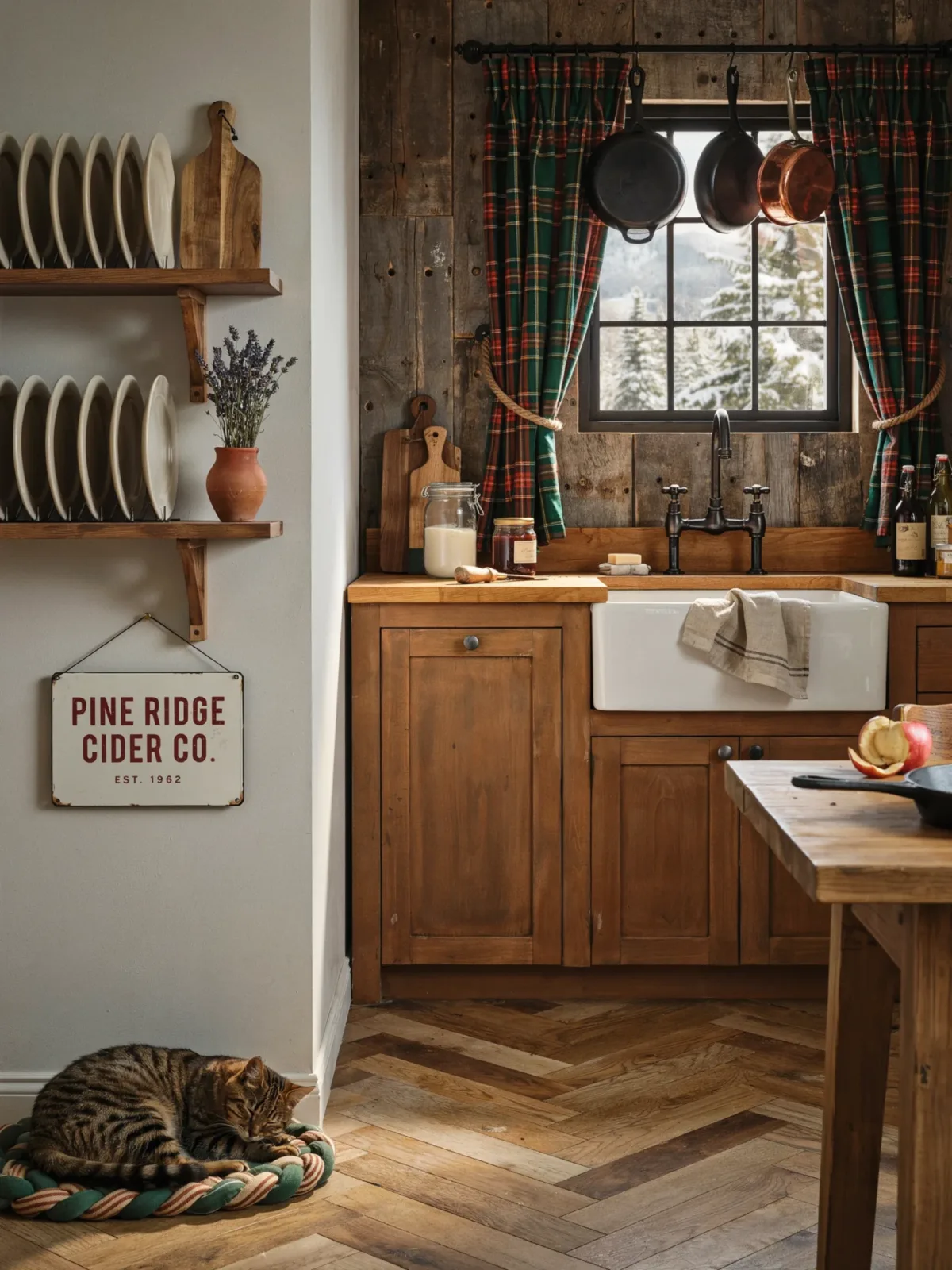 5. Rustic Cabin Kitchen With Plaid Curtains 5. Rustic Cabin Kitchen With Plaid Curtains