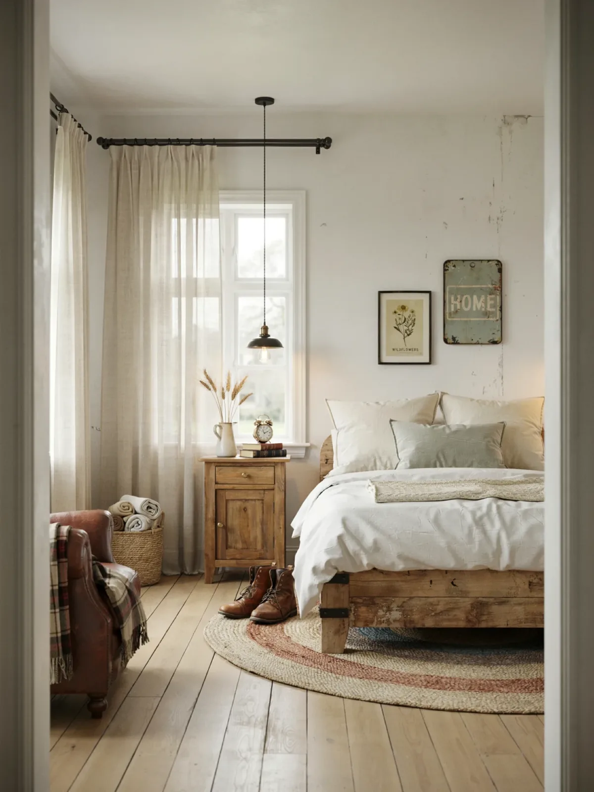6. Rustic Farmhouse Bedroom With Braided Rug 6. Rustic Farmhouse Bedroom With Braided Rug