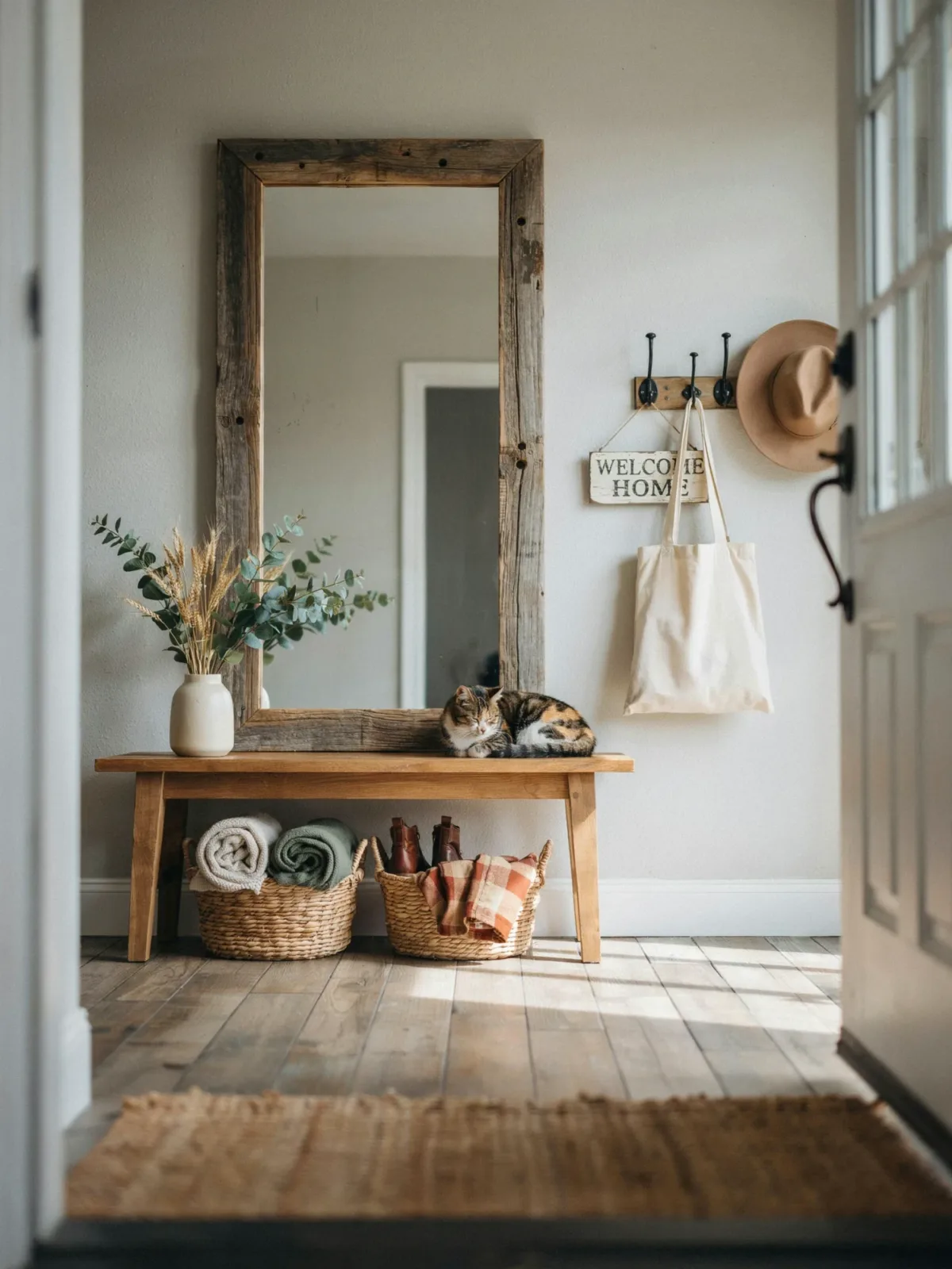 1. Rustic Farmhouse Entryway With a Reclaimed Wood Mirror 1. Rustic Farmhouse Entryway With a Reclaimed Wood Mirror