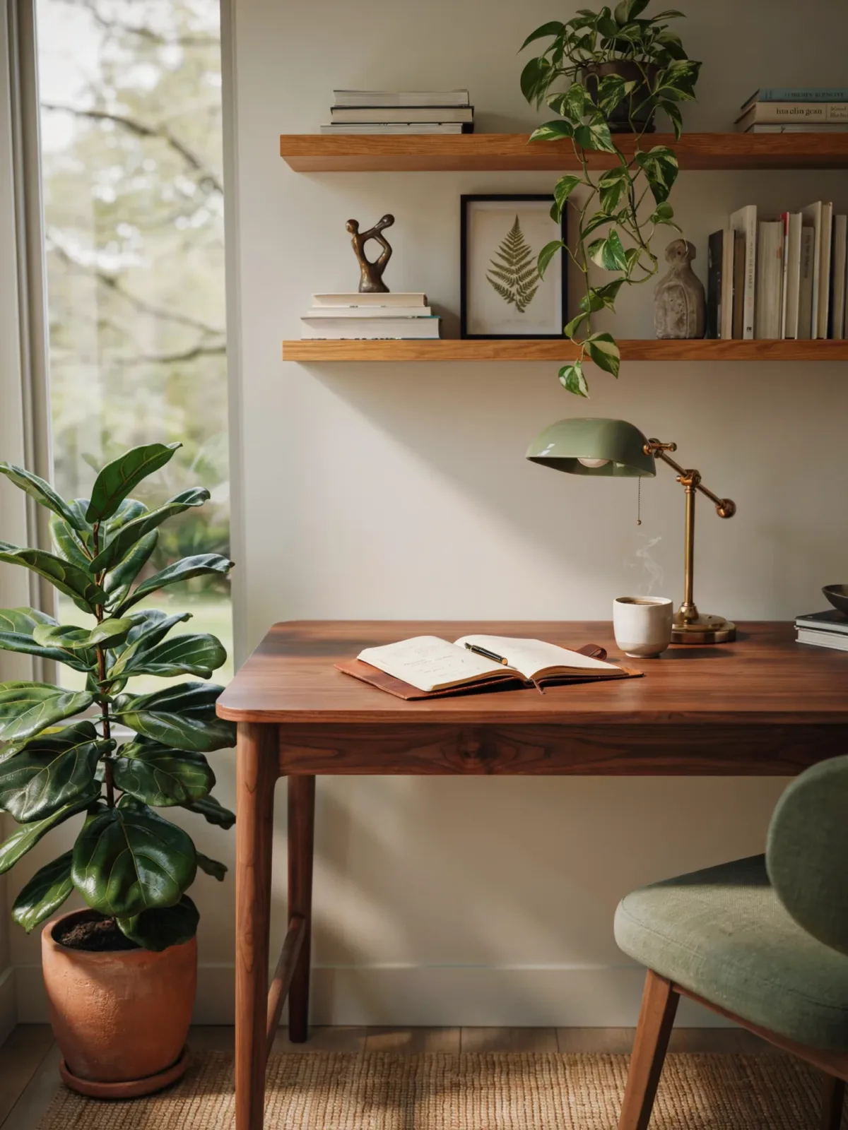 10. Serene Home Office With A Solid Wood Desk 10. Serene Home Office With A Solid Wood Desk