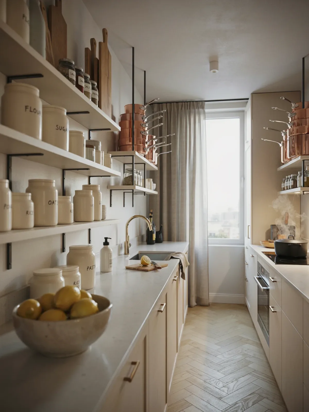 17. Slim Galley Kitchen Efficiency Layout