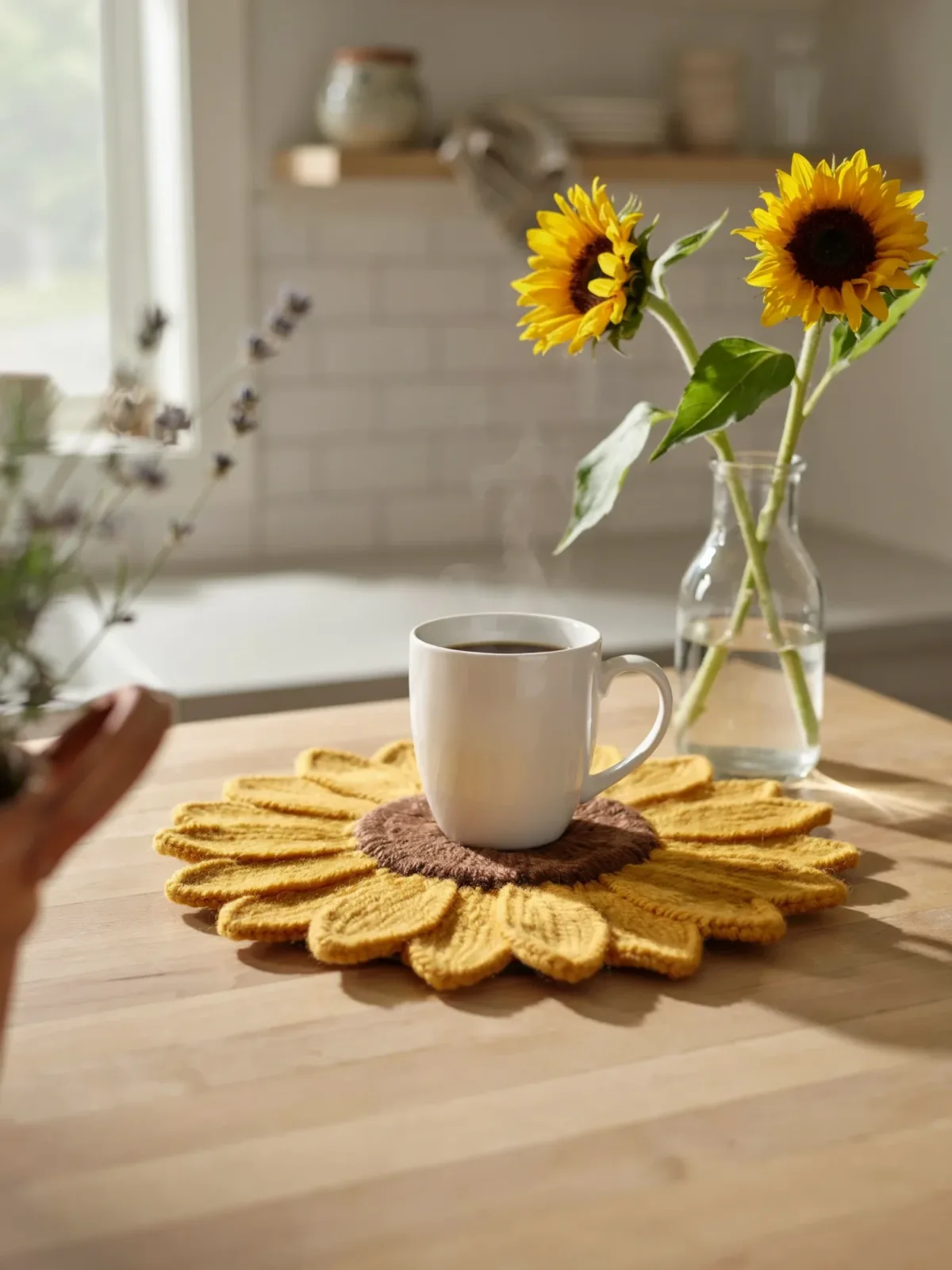 6. Sunflower Inspired Mug Rug For Bright Spaces 6. Sunflower Inspired Mug Rug For Bright Spaces