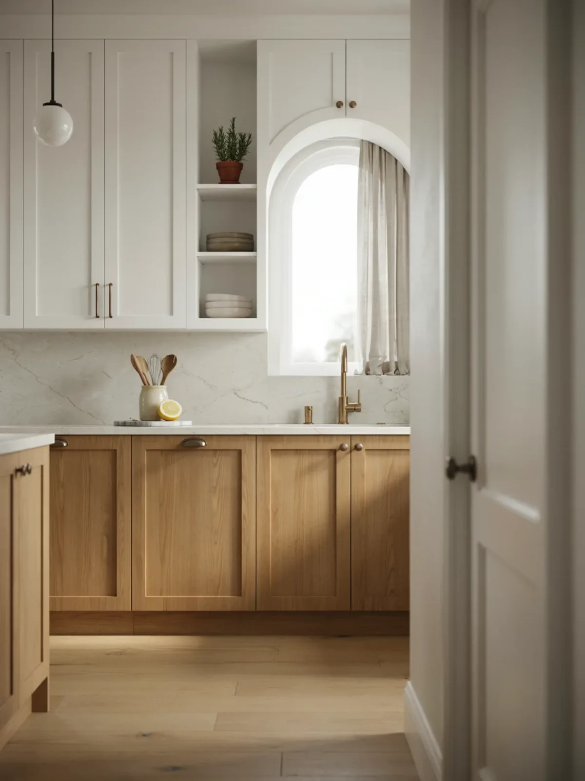 12. Two-Tone Wood And White Kitchen 12. Two-Tone Wood And White Kitchen