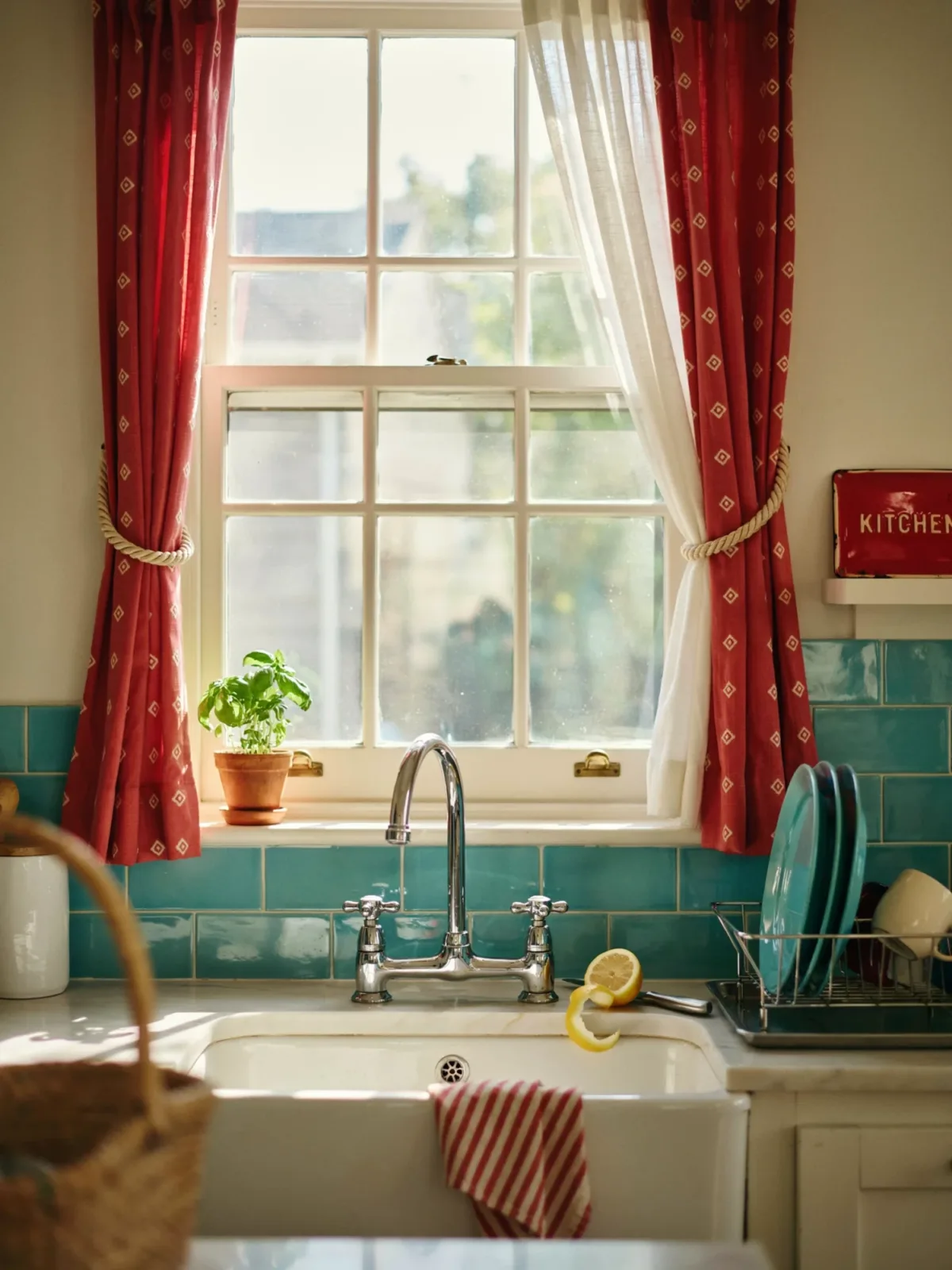 8. Vintage Retro Kitchen With Cherry Red Curtains 8. Vintage Retro Kitchen With Cherry Red Curtains