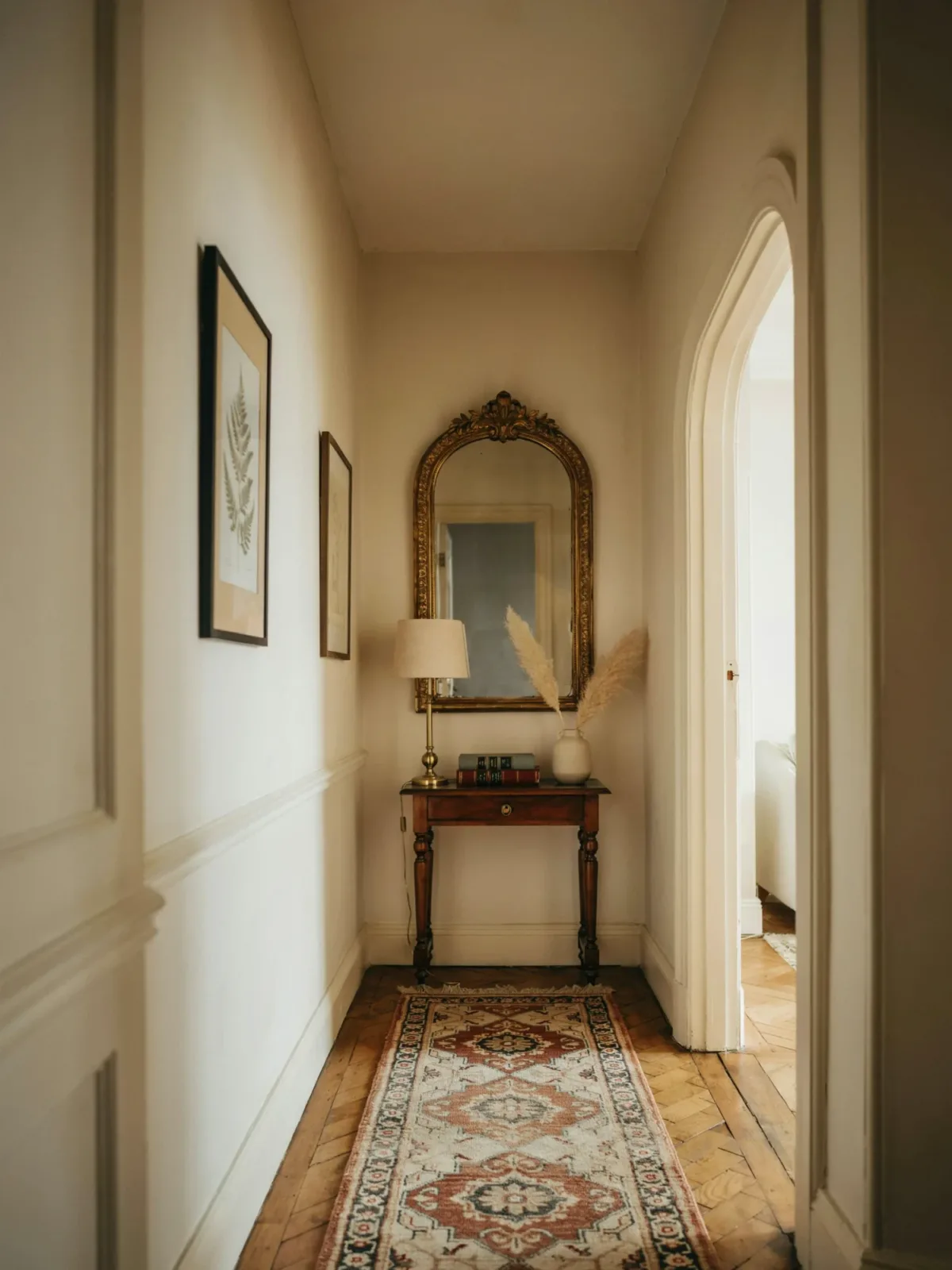 16. Vintage-Inspired Hallway With an Antique Frame Mirror 16. Vintage-Inspired Hallway With an Antique Frame Mirror