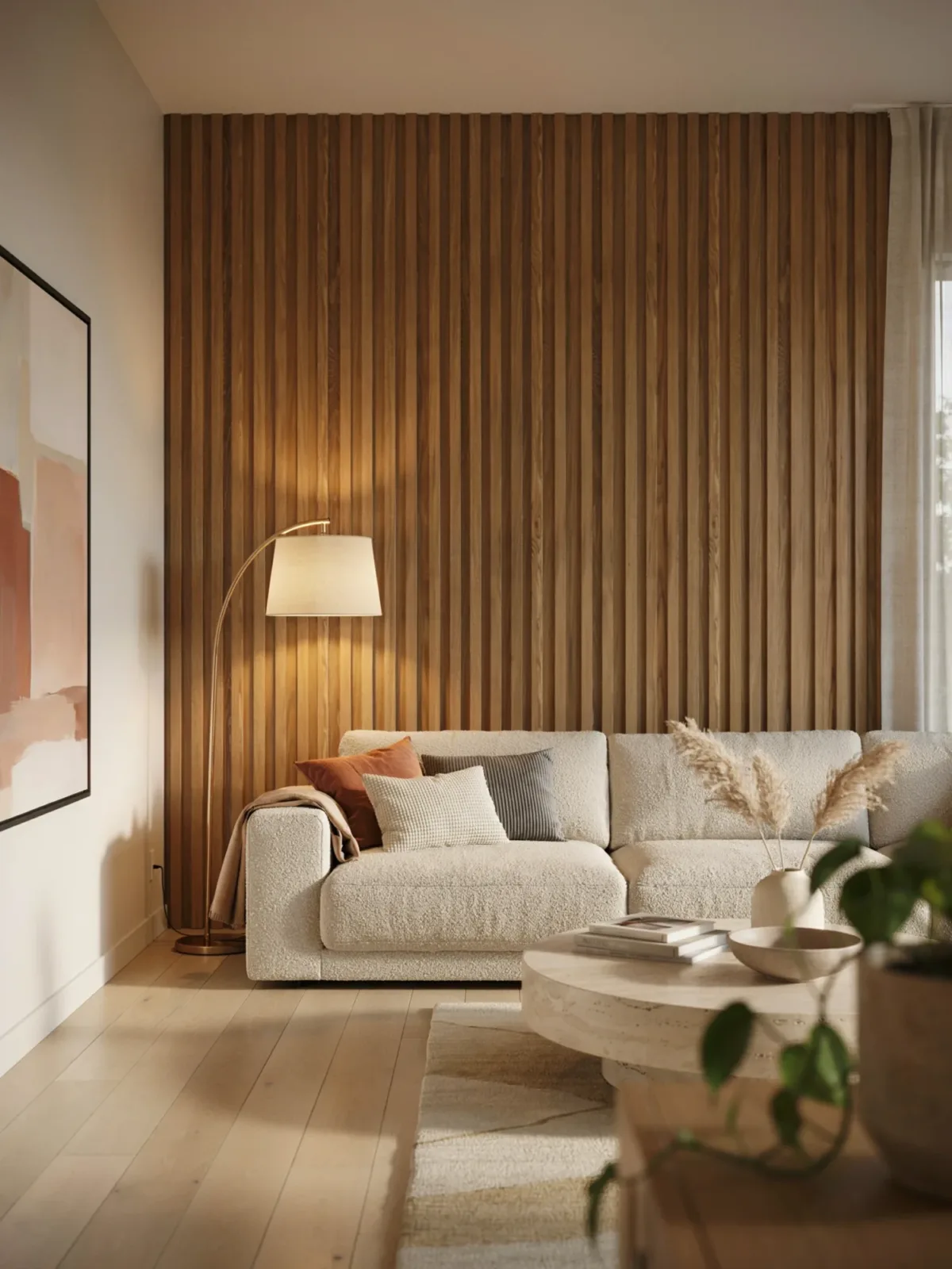 18. Warm Modern Living Room With A Wood Accent Wall 18. Warm Modern Living Room With A Wood Accent Wall