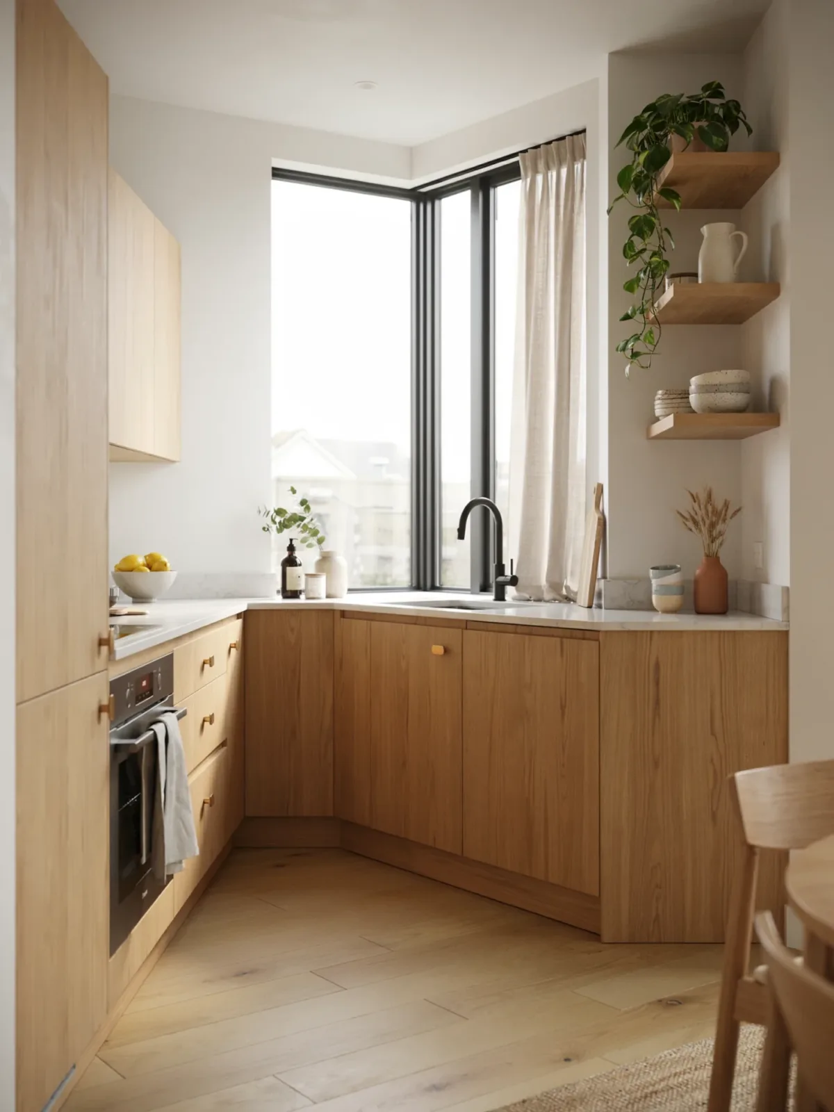 2. Warm Scandinavian L-Shaped Kitchen 2. Warm Scandinavian L-Shaped Kitchen
